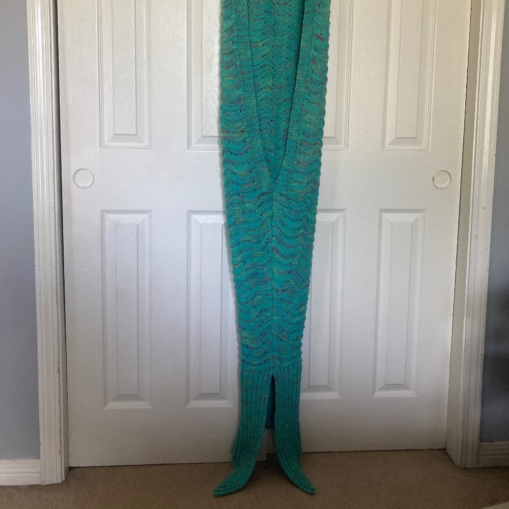 Blue crochet mermaid tail blanket adult size